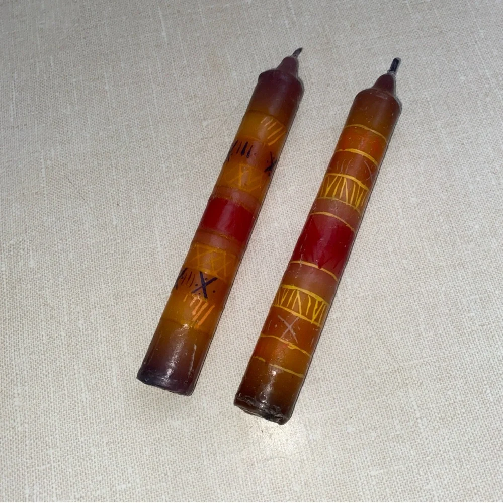 Vintage‎ Boho Painted Candles Tapered Multi Colored Set Of 2 Never Used Unlit